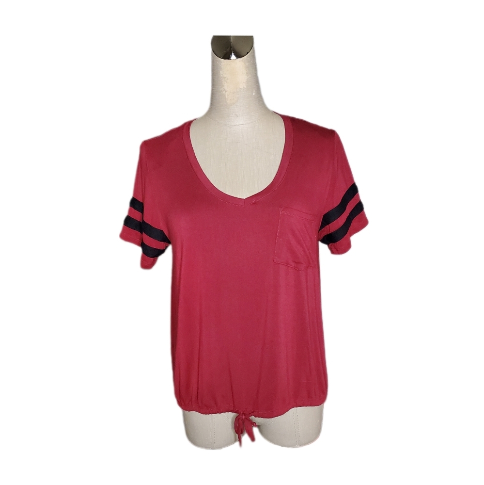 No Boundaries Burgundy Tie Waist Top Sz L